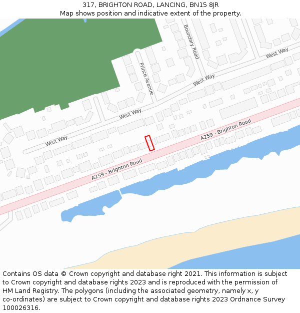 317, BRIGHTON ROAD, LANCING, BN15 8JR: Location map and indicative extent of plot