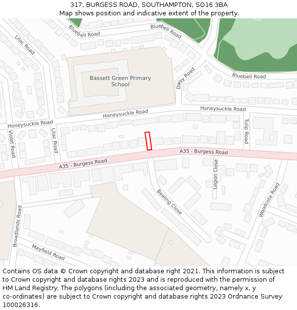317, BURGESS ROAD, SOUTHAMPTON, SO16 3BA: Location map and indicative extent of plot