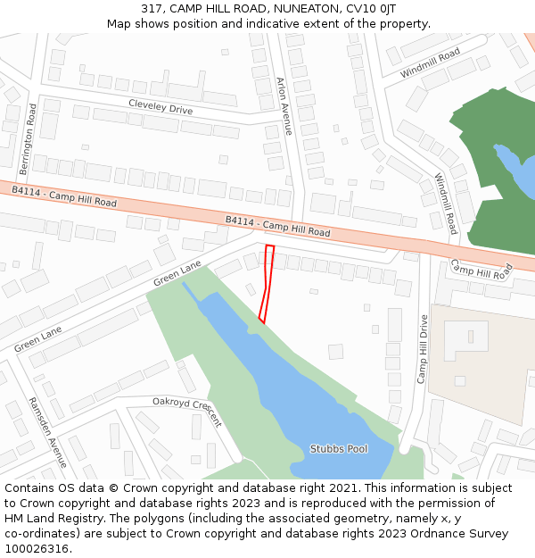 317, CAMP HILL ROAD, NUNEATON, CV10 0JT: Location map and indicative extent of plot