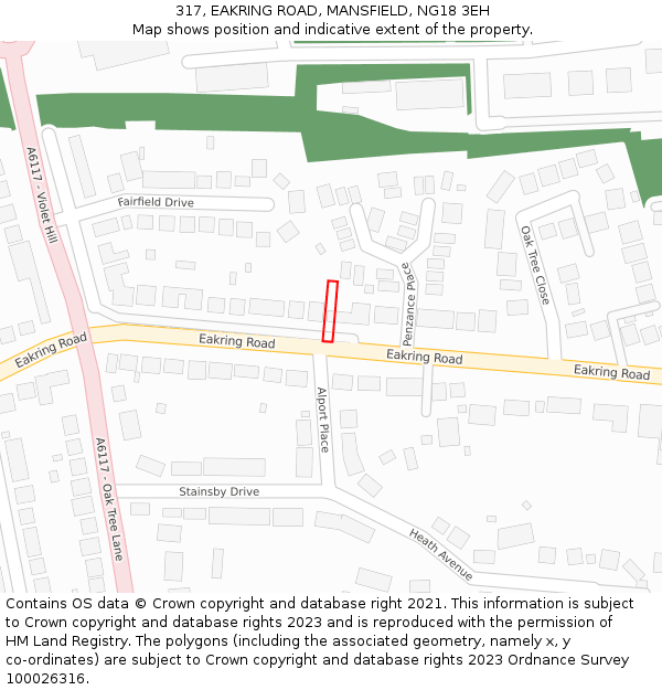 317, EAKRING ROAD, MANSFIELD, NG18 3EH: Location map and indicative extent of plot