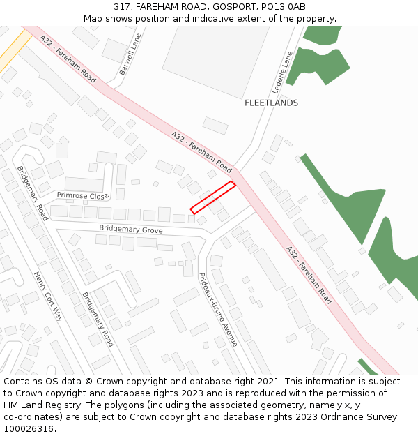 317, FAREHAM ROAD, GOSPORT, PO13 0AB: Location map and indicative extent of plot