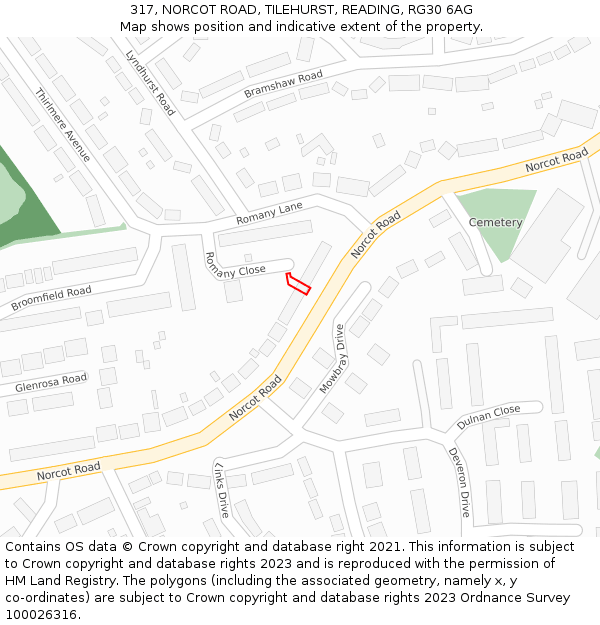 317, NORCOT ROAD, TILEHURST, READING, RG30 6AG: Location map and indicative extent of plot
