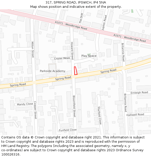 317, SPRING ROAD, IPSWICH, IP4 5NA: Location map and indicative extent of plot