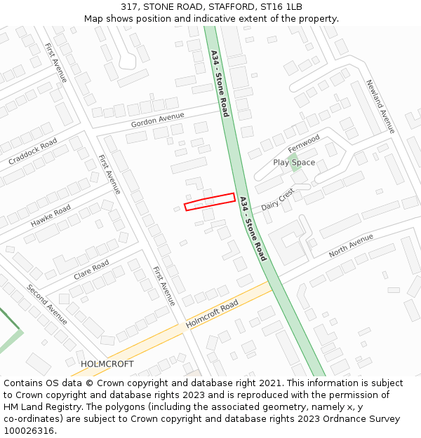317, STONE ROAD, STAFFORD, ST16 1LB: Location map and indicative extent of plot