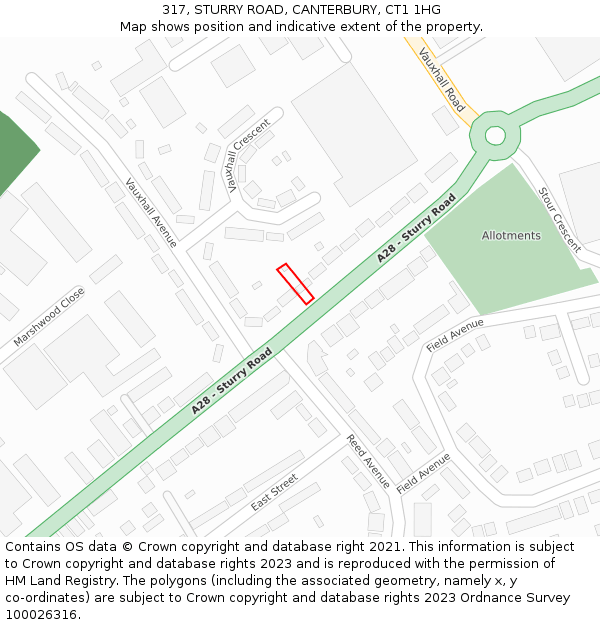 317, STURRY ROAD, CANTERBURY, CT1 1HG: Location map and indicative extent of plot