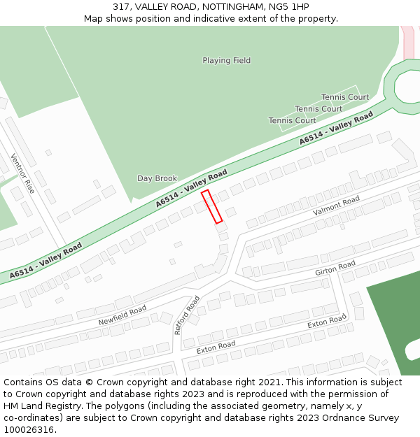 317, VALLEY ROAD, NOTTINGHAM, NG5 1HP: Location map and indicative extent of plot
