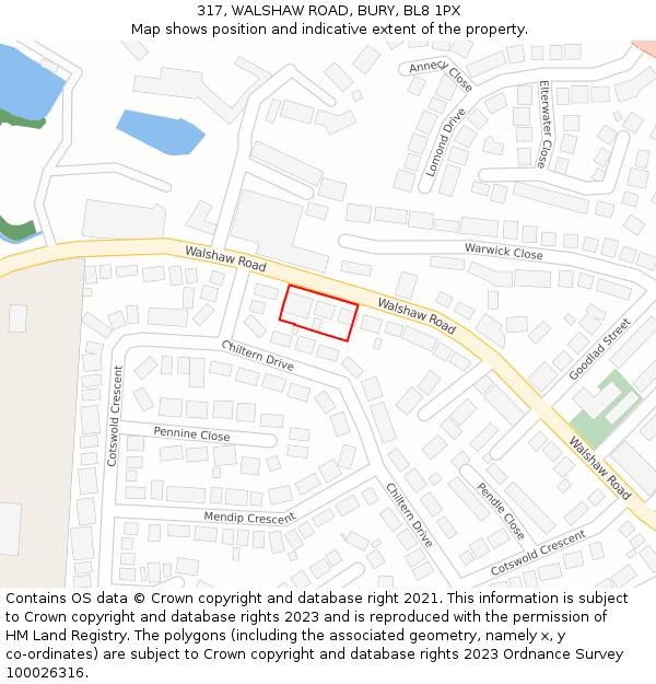 317, WALSHAW ROAD, BURY, BL8 1PX: Location map and indicative extent of plot