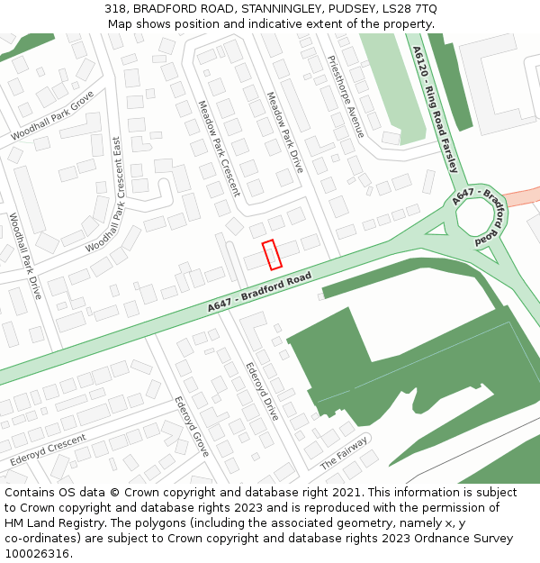 318, BRADFORD ROAD, STANNINGLEY, PUDSEY, LS28 7TQ: Location map and indicative extent of plot
