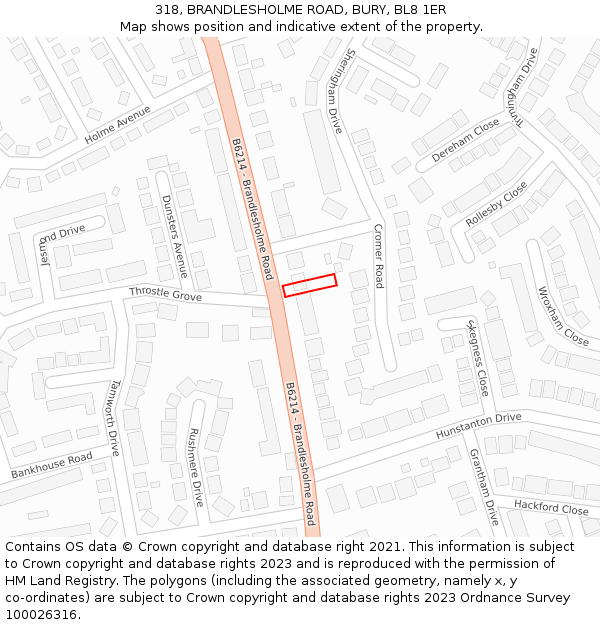 318, BRANDLESHOLME ROAD, BURY, BL8 1ER: Location map and indicative extent of plot