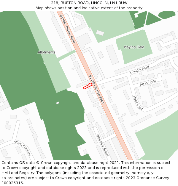 318, BURTON ROAD, LINCOLN, LN1 3UW: Location map and indicative extent of plot