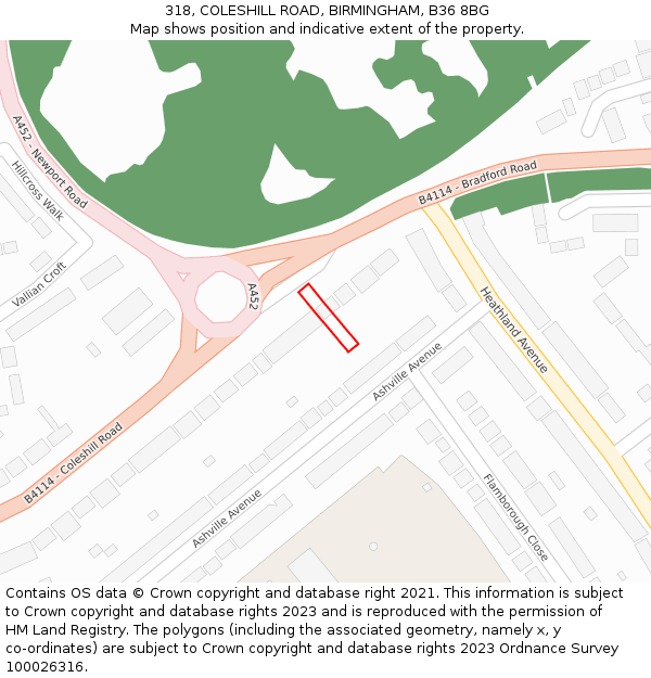 318, COLESHILL ROAD, BIRMINGHAM, B36 8BG: Location map and indicative extent of plot