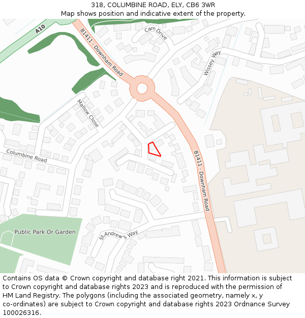 318, COLUMBINE ROAD, ELY, CB6 3WR: Location map and indicative extent of plot
