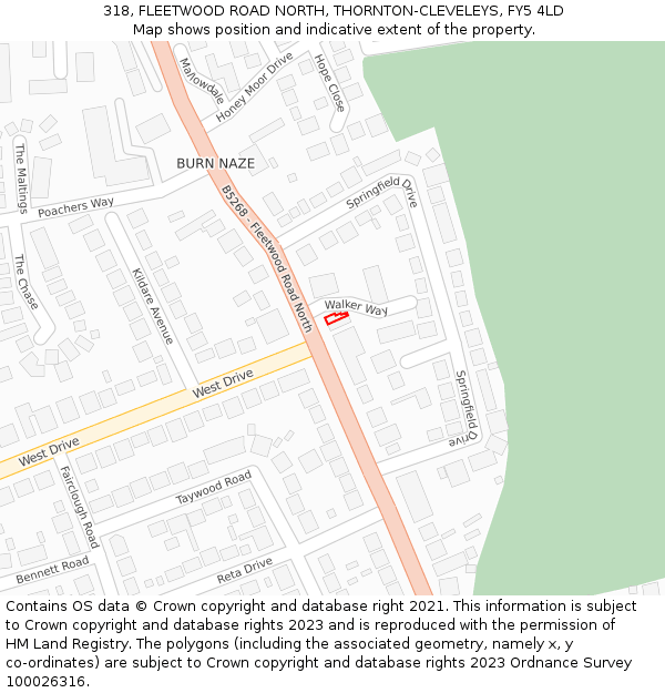 318, FLEETWOOD ROAD NORTH, THORNTON-CLEVELEYS, FY5 4LD: Location map and indicative extent of plot