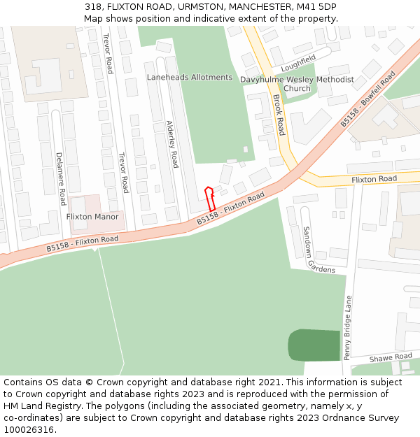 318, FLIXTON ROAD, URMSTON, MANCHESTER, M41 5DP: Location map and indicative extent of plot