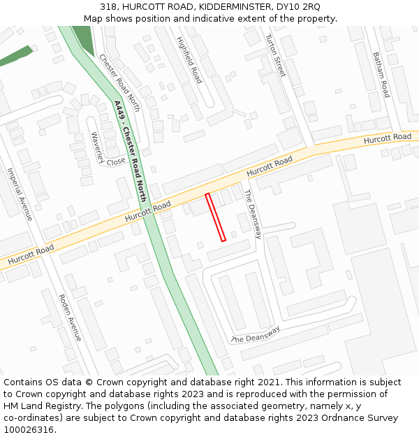 318, HURCOTT ROAD, KIDDERMINSTER, DY10 2RQ: Location map and indicative extent of plot