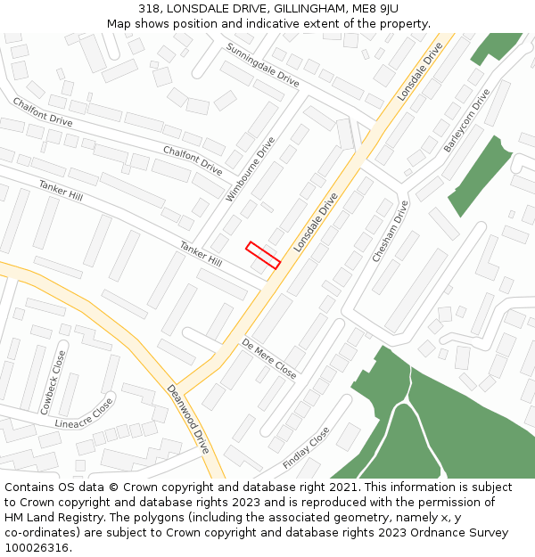 318, LONSDALE DRIVE, GILLINGHAM, ME8 9JU: Location map and indicative extent of plot