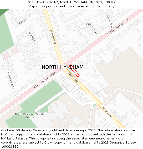 318, NEWARK ROAD, NORTH HYKEHAM, LINCOLN, LN6 8JX: Location map and indicative extent of plot