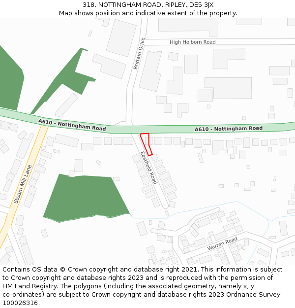 318, NOTTINGHAM ROAD, RIPLEY, DE5 3JX: Location map and indicative extent of plot