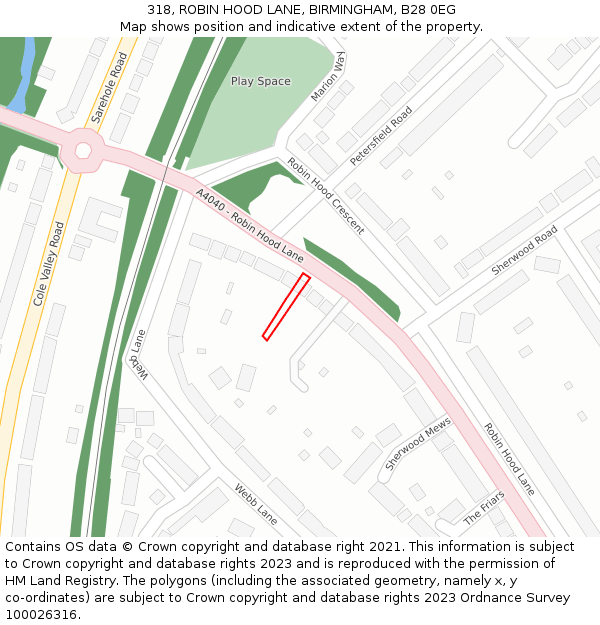 318, ROBIN HOOD LANE, BIRMINGHAM, B28 0EG: Location map and indicative extent of plot