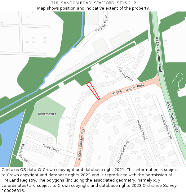 318, SANDON ROAD, STAFFORD, ST16 3HP: Location map and indicative extent of plot