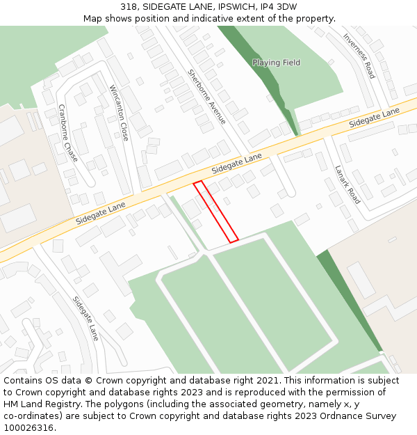 318, SIDEGATE LANE, IPSWICH, IP4 3DW: Location map and indicative extent of plot