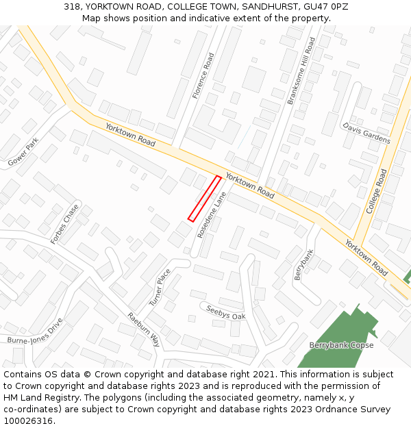 318, YORKTOWN ROAD, COLLEGE TOWN, SANDHURST, GU47 0PZ: Location map and indicative extent of plot