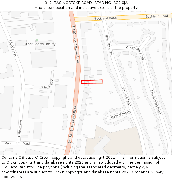 319, BASINGSTOKE ROAD, READING, RG2 0JA: Location map and indicative extent of plot