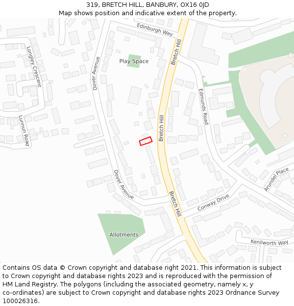 319, BRETCH HILL, BANBURY, OX16 0JD: Location map and indicative extent of plot
