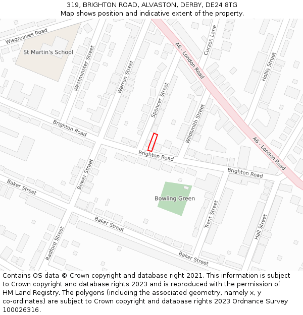 319, BRIGHTON ROAD, ALVASTON, DERBY, DE24 8TG: Location map and indicative extent of plot