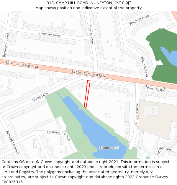 319, CAMP HILL ROAD, NUNEATON, CV10 0JT: Location map and indicative extent of plot