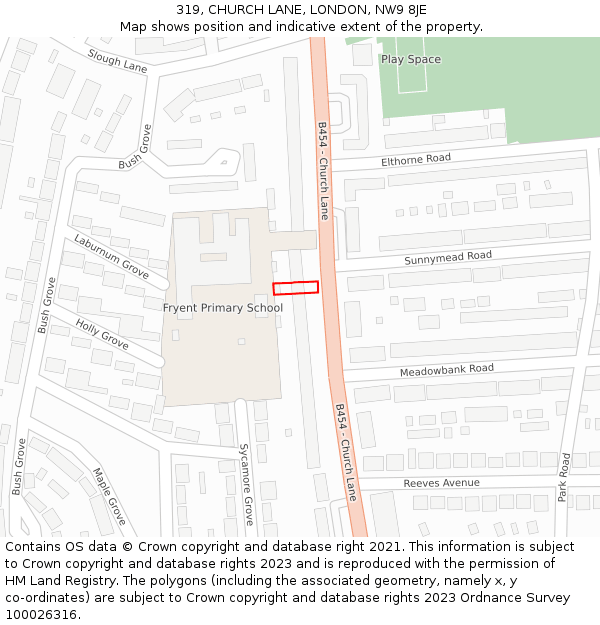 319, CHURCH LANE, LONDON, NW9 8JE: Location map and indicative extent of plot
