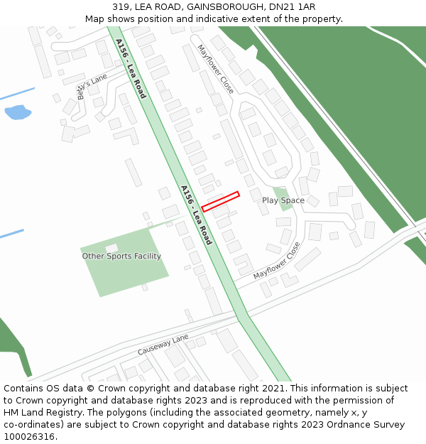 319, LEA ROAD, GAINSBOROUGH, DN21 1AR: Location map and indicative extent of plot