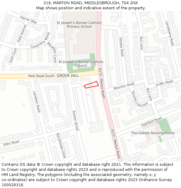 319, MARTON ROAD, MIDDLESBROUGH, TS4 2NX: Location map and indicative extent of plot