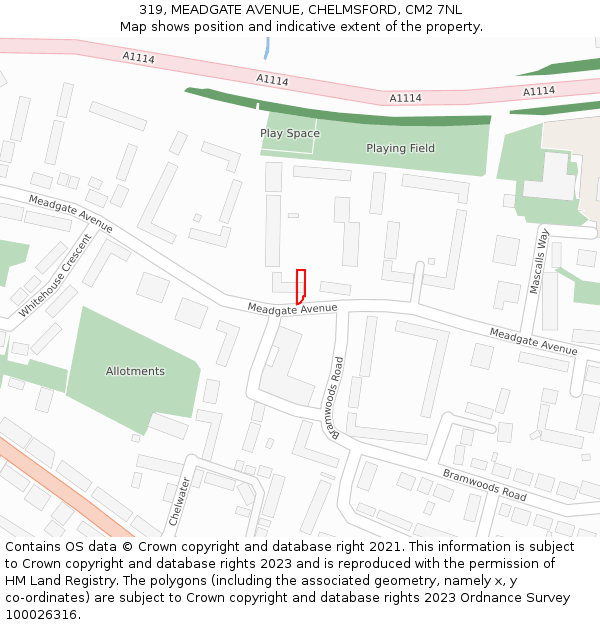 319, MEADGATE AVENUE, CHELMSFORD, CM2 7NL: Location map and indicative extent of plot