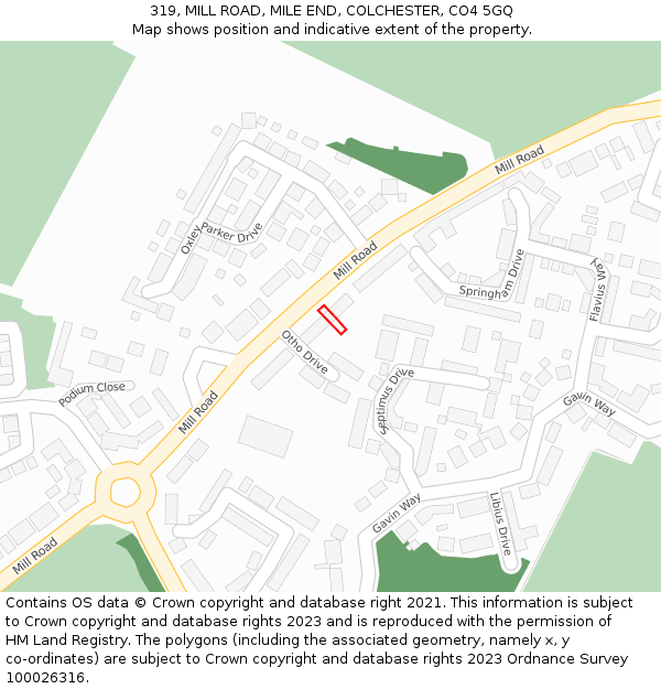 319, MILL ROAD, MILE END, COLCHESTER, CO4 5GQ: Location map and indicative extent of plot