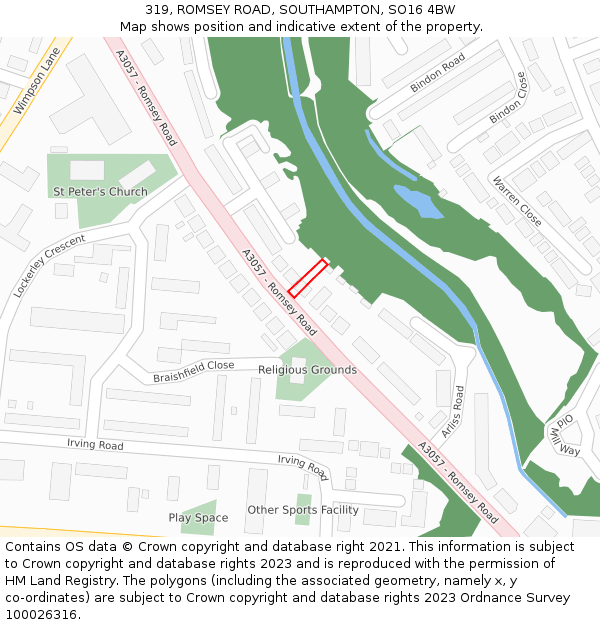 319, ROMSEY ROAD, SOUTHAMPTON, SO16 4BW: Location map and indicative extent of plot