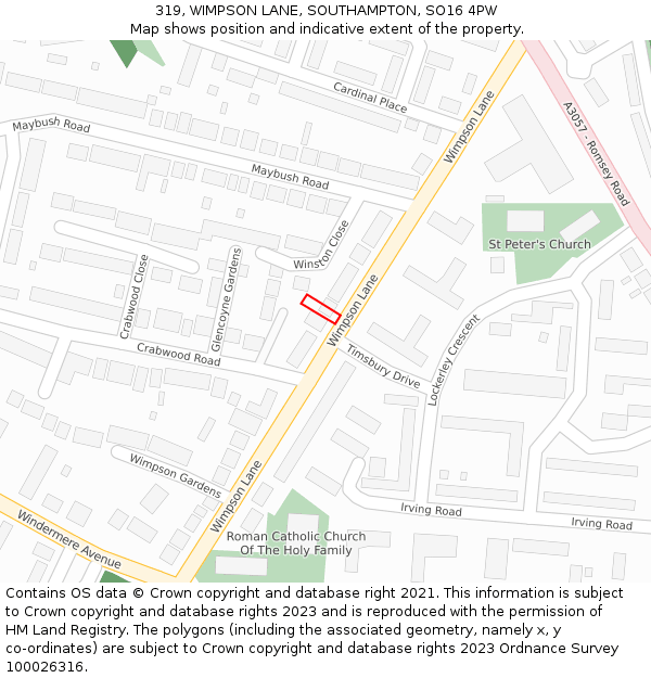 319, WIMPSON LANE, SOUTHAMPTON, SO16 4PW: Location map and indicative extent of plot