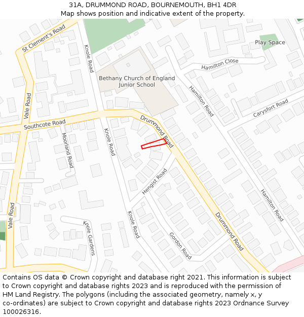 31A, DRUMMOND ROAD, BOURNEMOUTH, BH1 4DR: Location map and indicative extent of plot