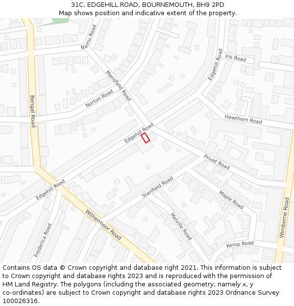 31C, EDGEHILL ROAD, BOURNEMOUTH, BH9 2PD: Location map and indicative extent of plot