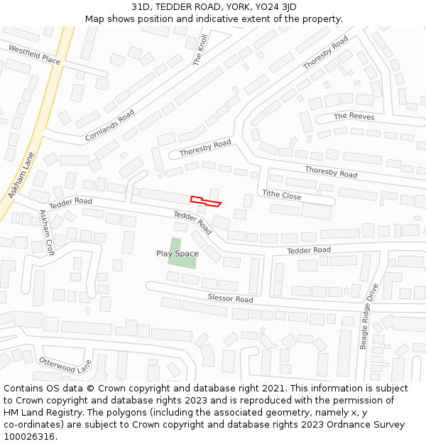 31D, TEDDER ROAD, YORK, YO24 3JD: Location map and indicative extent of plot