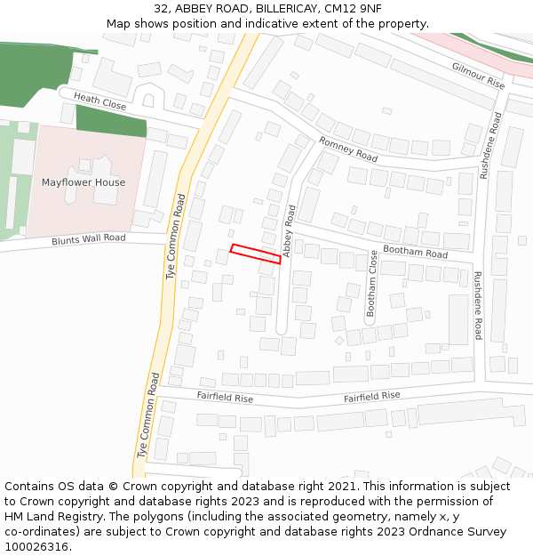 32, ABBEY ROAD, BILLERICAY, CM12 9NF: Location map and indicative extent of plot
