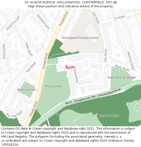 32, ACACIA AVENUE, HOLLINGWOOD, CHESTERFIELD, S43 2JE: Location map and indicative extent of plot