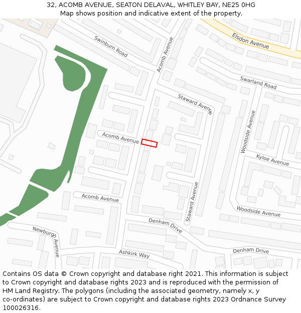32, ACOMB AVENUE, SEATON DELAVAL, WHITLEY BAY, NE25 0HG: Location map and indicative extent of plot