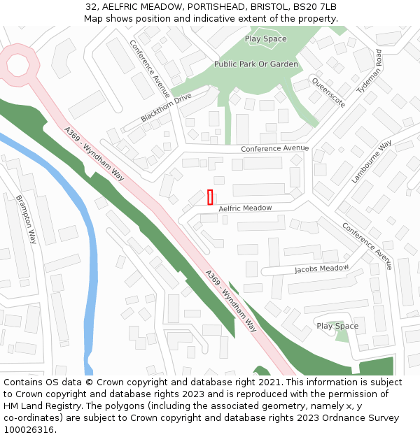 32, AELFRIC MEADOW, PORTISHEAD, BRISTOL, BS20 7LB: Location map and indicative extent of plot