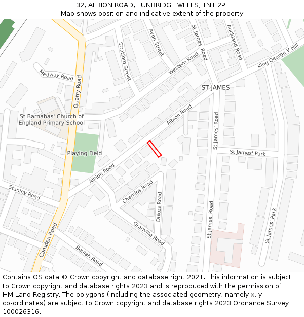32, ALBION ROAD, TUNBRIDGE WELLS, TN1 2PF: Location map and indicative extent of plot
