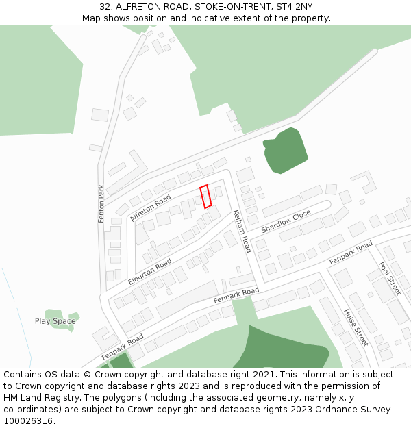 32, ALFRETON ROAD, STOKE-ON-TRENT, ST4 2NY: Location map and indicative extent of plot