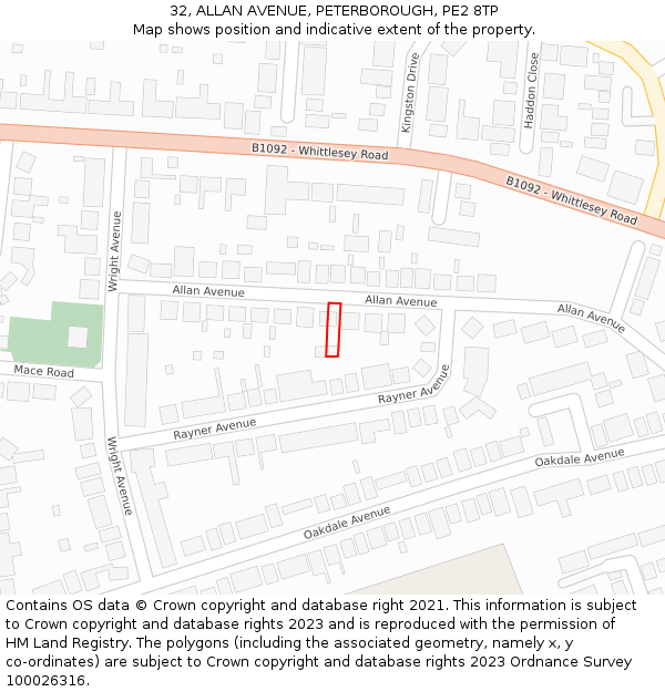 32, ALLAN AVENUE, PETERBOROUGH, PE2 8TP: Location map and indicative extent of plot