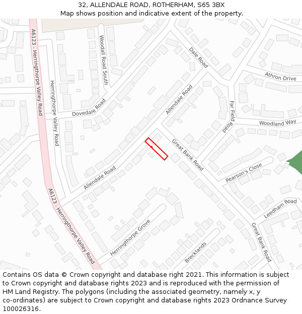 32, ALLENDALE ROAD, ROTHERHAM, S65 3BX: Location map and indicative extent of plot