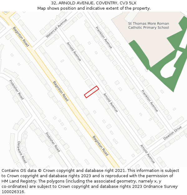 32, ARNOLD AVENUE, COVENTRY, CV3 5LX: Location map and indicative extent of plot