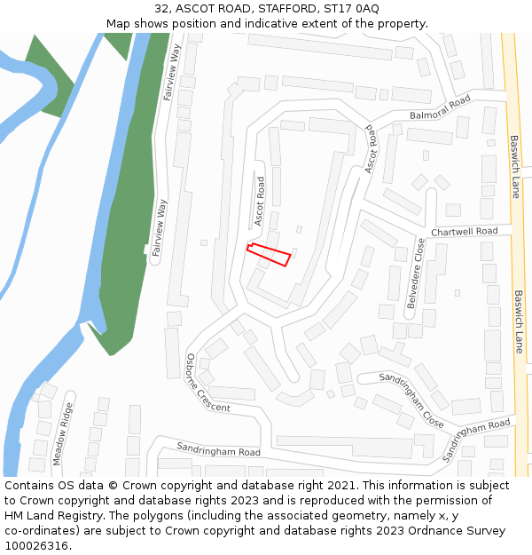 32, ASCOT ROAD, STAFFORD, ST17 0AQ: Location map and indicative extent of plot